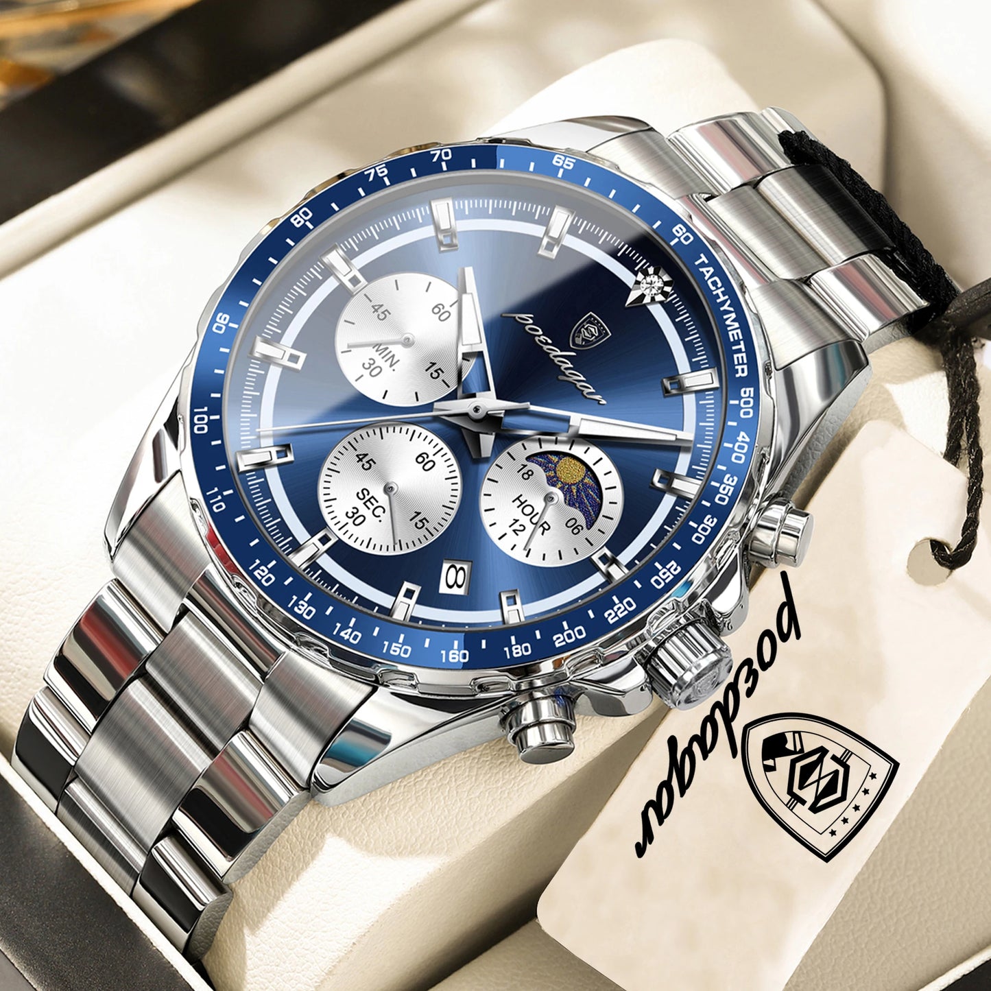 POEDAGAR Business Brand Man Wristwatch Waterproof Stainless Steel Luminous Men Watch Chronograph Date Men's Quartz Watches Reloj