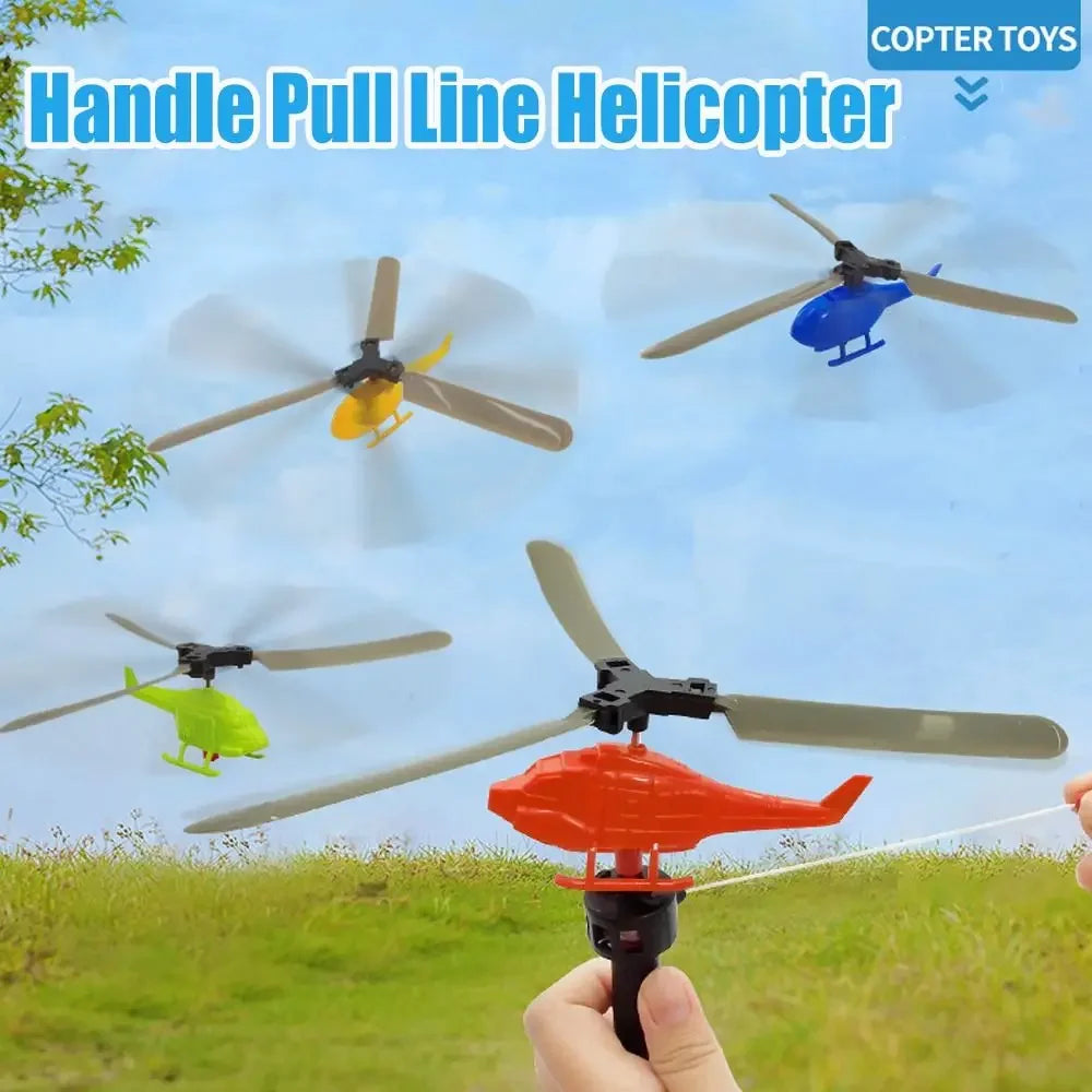 1/3/6 PCS Outdoor Sports Flying Toys Handle Pull Wire Planes Toys Flying Toy Helicopter, 360° Rotating Helicopter