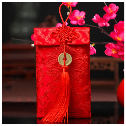 Chinese Style Brocade Red Envelope Bag Spring Festival Luck Red Packets Bag for Chinese Wedding Birthday Invitation Card Bag