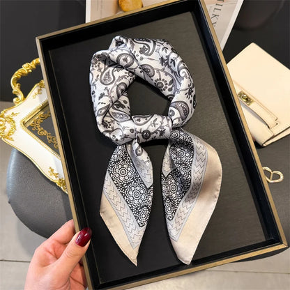 Luxury 2024 Silk Print Hair Scarf Women Floral Kerchief Neck Tie Hand Wrist Foulard Shawl Wraps Head Hijab Bandana Echarpe