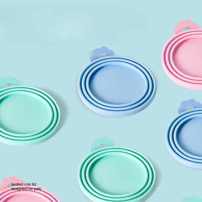 Pet Can Lid Fresh Silicone Cat and Dog Can Seal Lid Universal Adjustable Seal Lid + Spoon Food Storage Tool