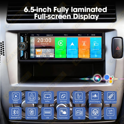 6.5 Inch 1Din IPS Screen Wireless Carplay Android Auto Airplay Car Radio MP5 Player Stereo Bluetooth FM Type-C PD3.0 Fast Charge