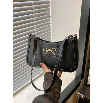 New Autumn Winter Women Shoulder Bag Korean Fashion Crossbody Bag for Commuting Under Arm Bag with Bow Decoration