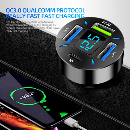 4 in 1 Car Charger Quick Charge PD QC3.0 With Voltmeter Cigarette Lighter Socket Power Adapter For IPhone11 12 Samsung Huawei