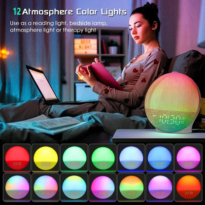 Wake Up Light Sunrise Alarm Clock White Noise Sound Machine Bluetooth Speaker Color Night Light for Bedroom Ideal Gift