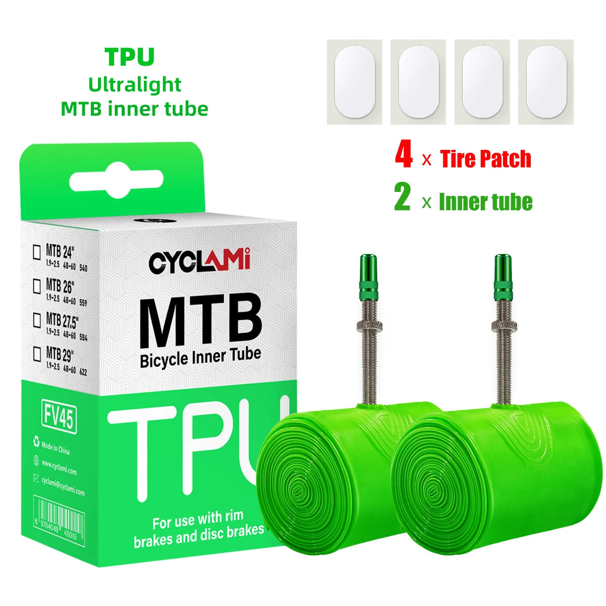 Ultralight Mountain Bike Inner Tube MTB 26 27.5 29 Inches Bicycle TPU Tire 45mm Metal French Presta Valve Anti-Oxidation CYCLAMI