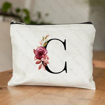 26 Letters Flower Makeup Bag Printed Bridesmaid Wedding Gift Graduation Teacher's Day Gift Storage Bag Travel perfume Side Bag