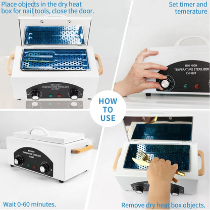 High Temperature Cleaning Box with Timer Dry Heat Sterilizer For Sundry Beauty Hair Nail Metal Tools With Handle