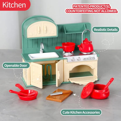 1:12 Miniature Furniture Forest Family Kitchen Toy Dining Table Dollhouse Accessories Bathroom Pretend Play For Girl Gifts Toys