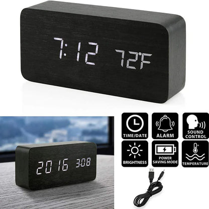 Wooden Digital Alarm Clock, LED Alarm Clock with Temperature Desk Clocks for Office,Bedside Clock