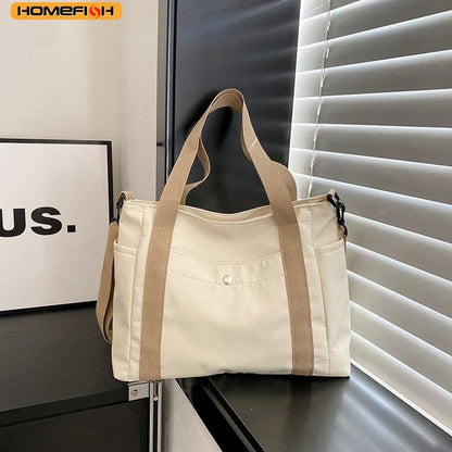 HOMEFISH Large Capacity Nylon Crossbody Bag Casual Solid Color Messenger Shoulder Bag with Removable Strap