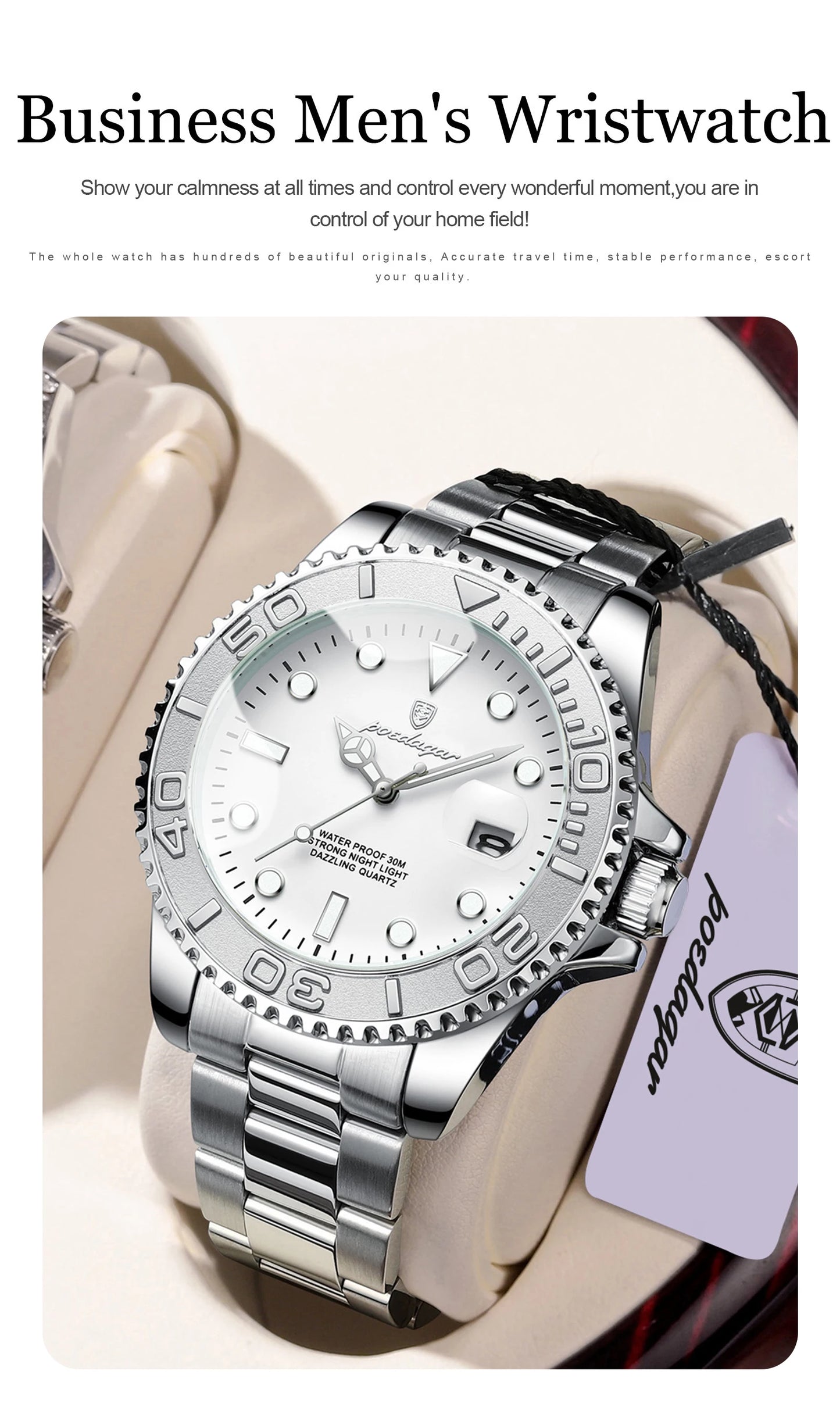 POEDAGAR Casual Fashion Man Wristwatch Waterproof Luminous Date Exquisite Men Watch Stainless Steel Classic Men's Quartz Watches
