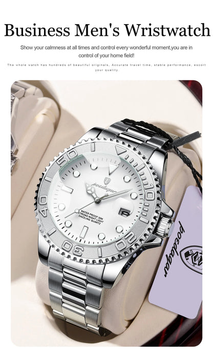 POEDAGAR Casual Fashion Man Wristwatch Waterproof Luminous Date Exquisite Men Watch Stainless Steel Classic Men's Quartz Watches