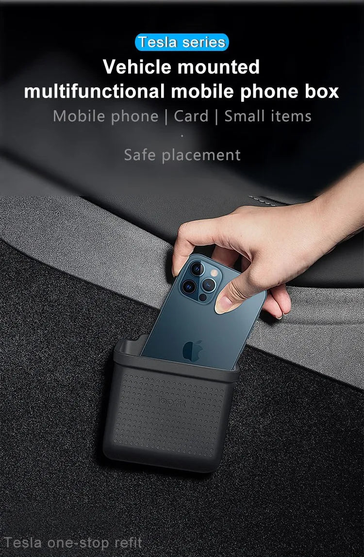 Silicone Car Storage Box For Tesla Model 3 Y S X 2017-2022 2023 Hidden Organizer Tray Bag Box Phone Coin Holder Auto Accessories