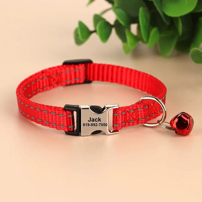 Personalized Name Cat Collar Reflective Nylon Dog Cats ID Collar With Bell Engraving Name for Small Cats Dogs Chihuahua 6 Colors