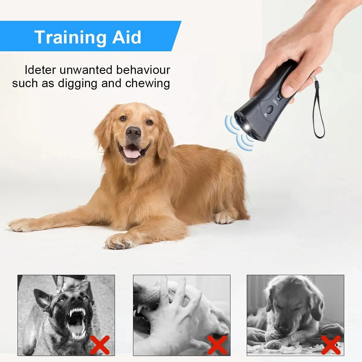 Ultrasonic Dog Bark Deterrent Trainer with LED Light for Pet Training Stop Bark Control Device