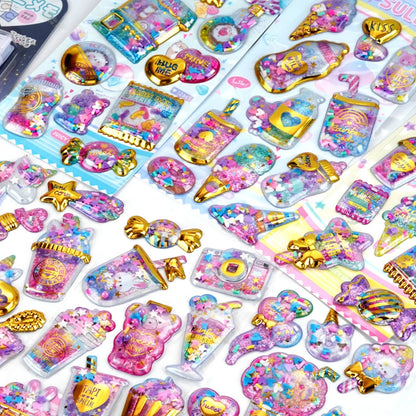 Kawaii Capsule Sparkling 3D Stickers Scrapbooking Diy Journal Stationery Sticker Cute Deco Art School Supplies