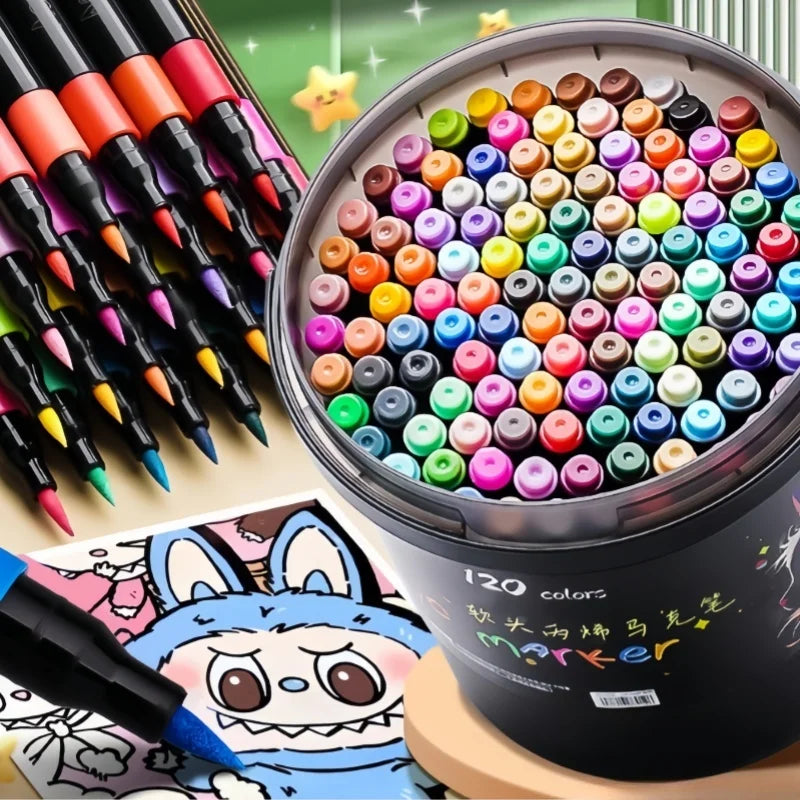 24/36/48/60/80/120 Bucket-cap Soft-Head Acrylic Marker Pen - Specially Designed for Students in Art Class, with Strong Coverage.