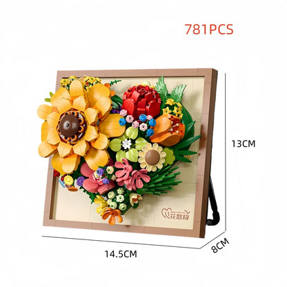 KNEW BUILT Innovative Building Block Flower 3D Photo Frame Ornament-Ideal DIY Decor,Gift for Girl,Wall Hanging & Educational Toy