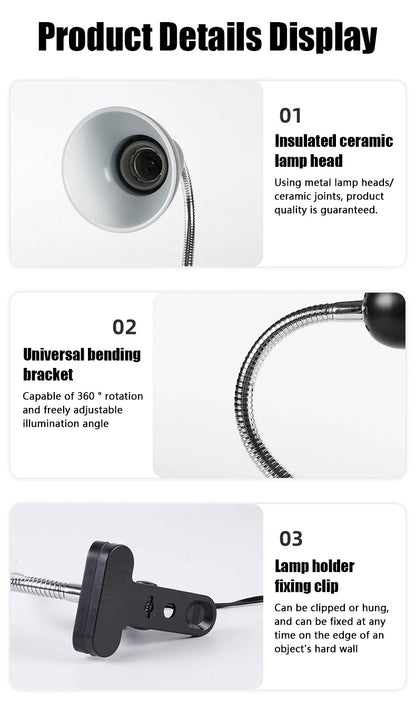 Reptile heating lamp holder UVA UVB Light Rotatable Basking Spot Light Simulated Sunlight For Turtle Lizard Dimmable 220-240V