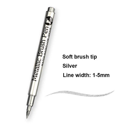 2/1Pc Brush Metallic Marker Pens Gold Silver Color Permanent Art Marker For Manga Crafts Scrapbooking School Stationery Supplies
