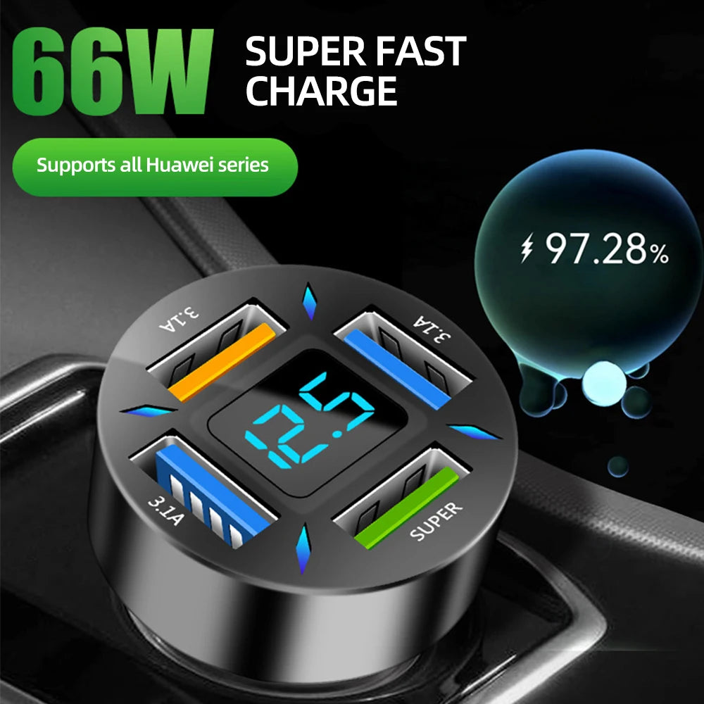 4 in 1 Car Charger Quick Charge PD QC3.0 With Voltmeter Cigarette Lighter Socket Power Adapter For IPhone11 12 Samsung Huawei