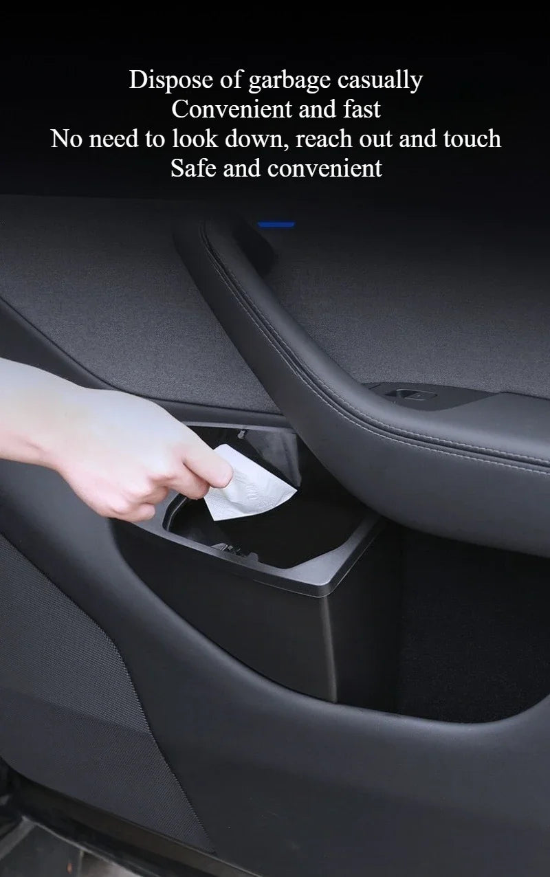 For Tesla Model Y/YL Juniper 2025 Front Door Storage Trash Can Car Door Storage Box Multi Functional Storage Box Car Accessories