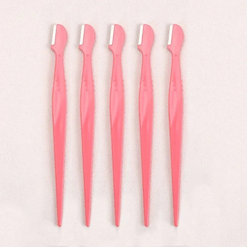 Karsyngirl 2/3/5Pcs Straight Handle Round Head Eyebrow Trimmer Beauty Tools Beginner Anti-scratch Eyebrow Trimmer Eyebrow Razor