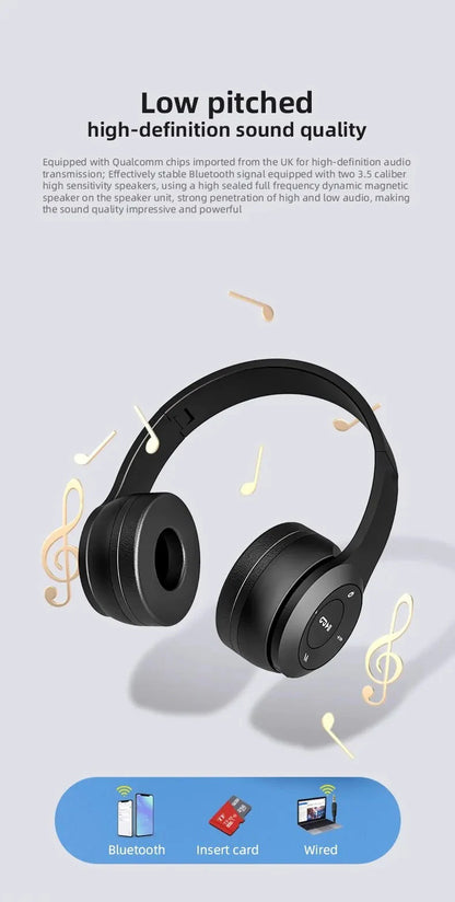 P47 Wireless bluetooth headphone With Mic Headsets Stereo Sound Earphones Sports Gaming Headphones Supports PC Smartphone