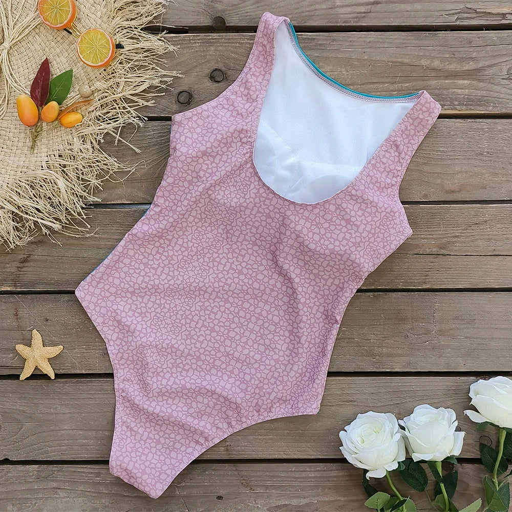 2026 New Printed One-piece Swimsuit Classic Printed Lace Up Swimsuit Women's Push Up Flower One-piece Suit Beach Wear For Female