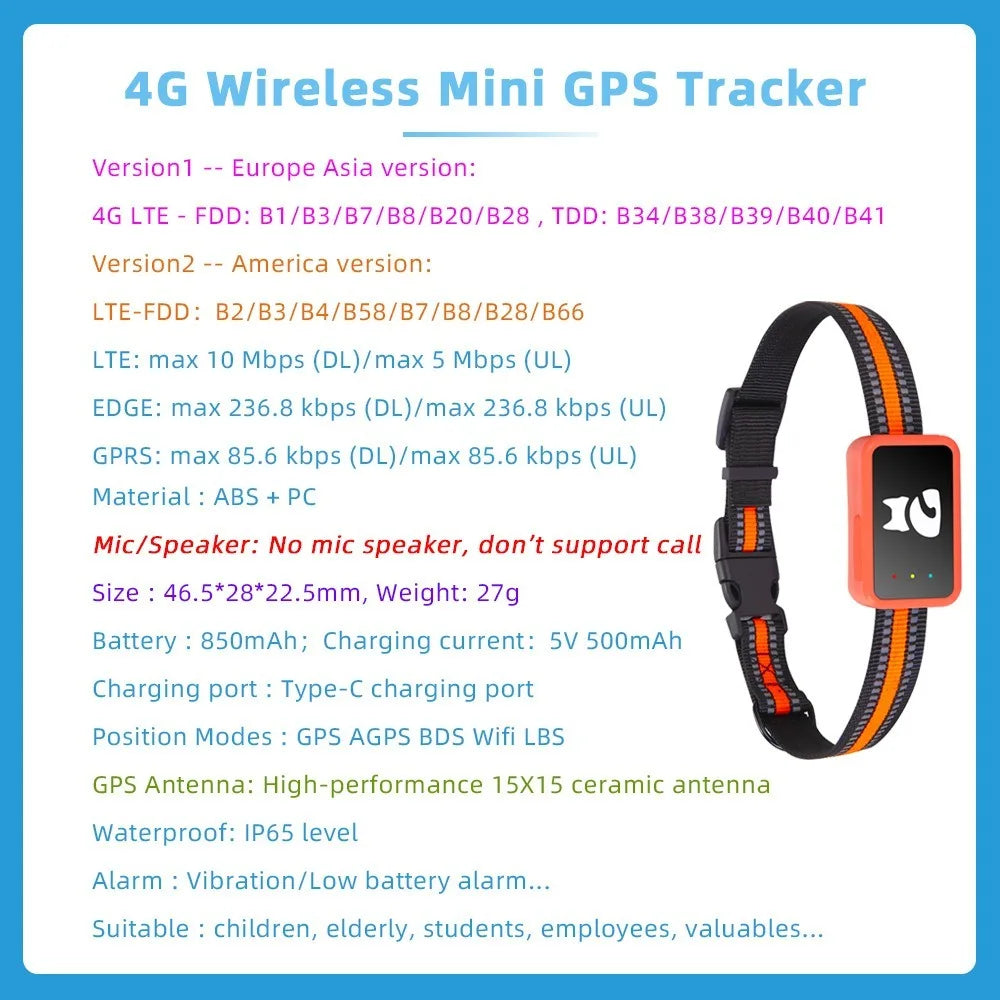 4G Smart Dog Collar Holder GPS Tracker for pet Waterproof Cat Tracking Device Pet Locator with Find My for iOS Android