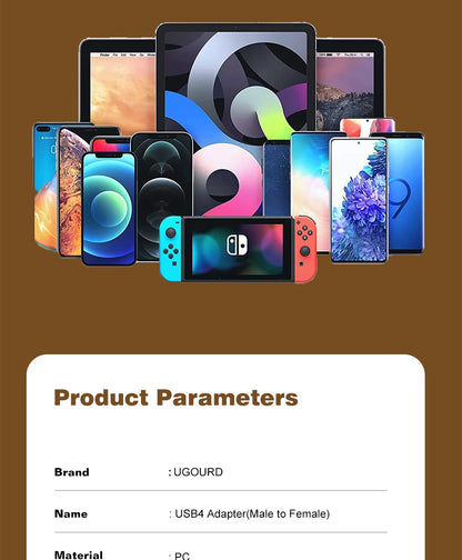 40Gbps USB4 Type C Adapter Digital Display USB 4 80Gbps Thunderbolt 4/5/3 Cable Connector USB-C to USB-C OTG 240W 8K for Laptop