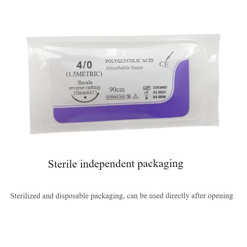 Veterinary absorbable suture, polyglycolic suture 3-0  (0/2-0/3-0/4-0 medical suture) (12 pcs/90cm round suture/reverse suture)