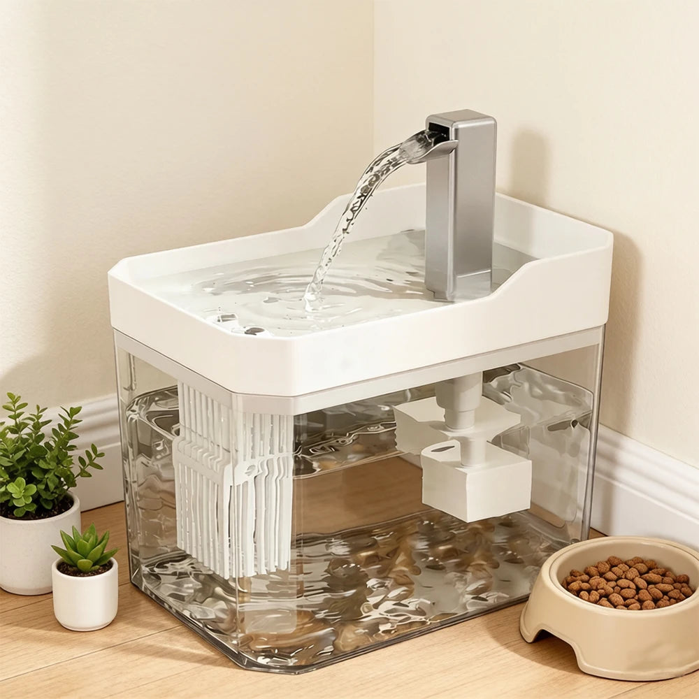 Cat Water Fountain with Auto Filter Transparent Anti-Dry Burning Recirculating Dispenser Includes Pump for Cats