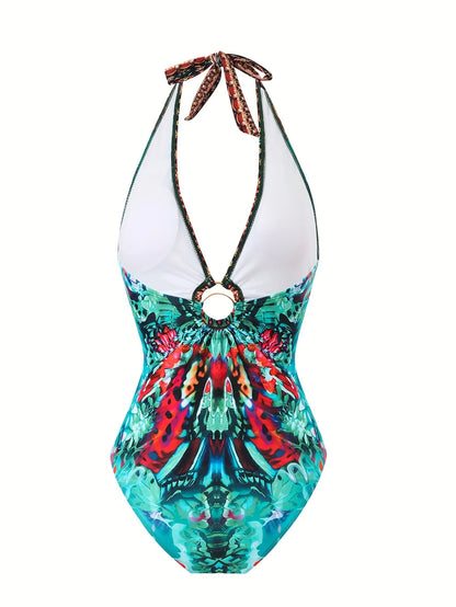 Blue One-Shoulder Ruffled Print Floral Swimsuit Set Cover Up Single Piece Micro Monokini Sexy Swimwear For Girls Summer Beach