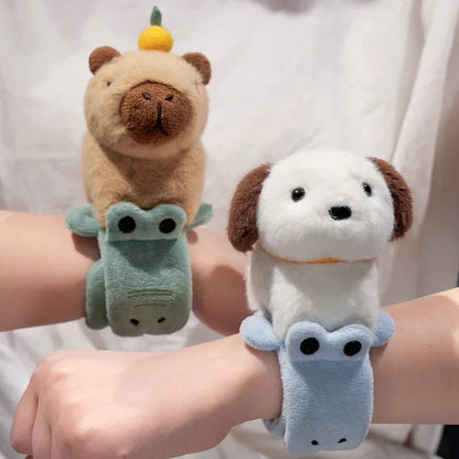Capybara Slap Snap Wrap Capibara Plushie Wristband Bracelet Kawaii Cute Dog Cat Plush Toy Hand Ring Creative Funny Gift