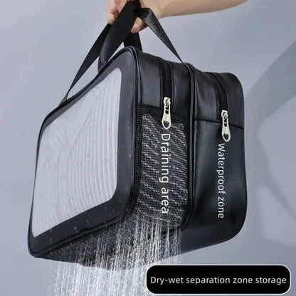 Dry-wet Separation Double Transparent PU Makeup Bag Portable Washing Bag Cosmetic Storage Bag Travel Fitness Swimming Essentials