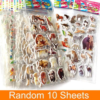 10 Sheets 3D Puffy Stickers Animals Bulk Stickers Scrapbook Decoration Birthday New Year Christmas Gifts for Kids Boys Girls
