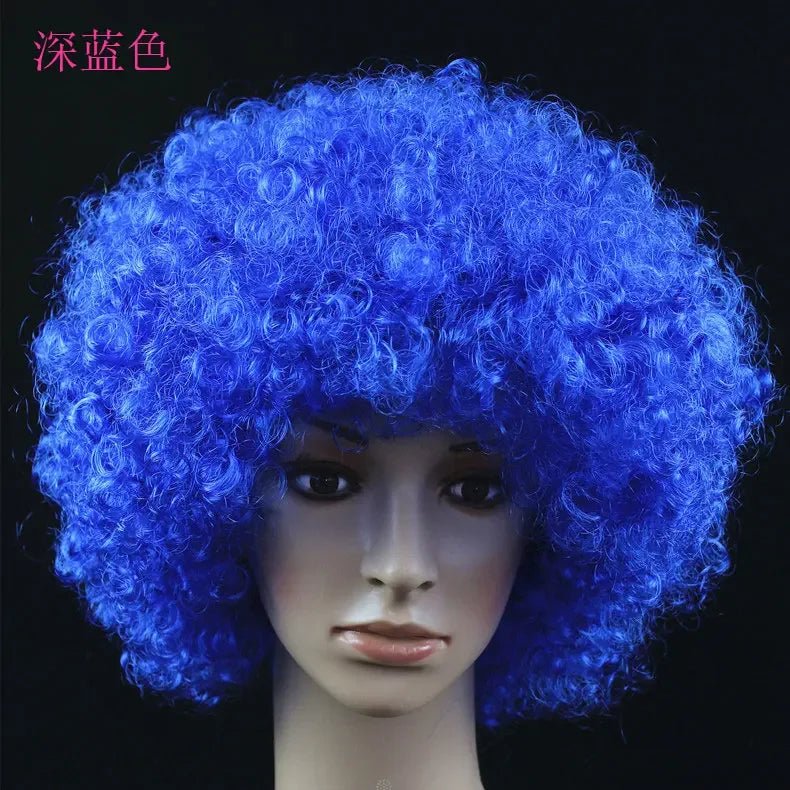 Afro Curly Clown Wigs Funny Cheerleading Wig Clown Props Football Fans Wavy Synthetic Wigs for Performance Halloween Cosplay