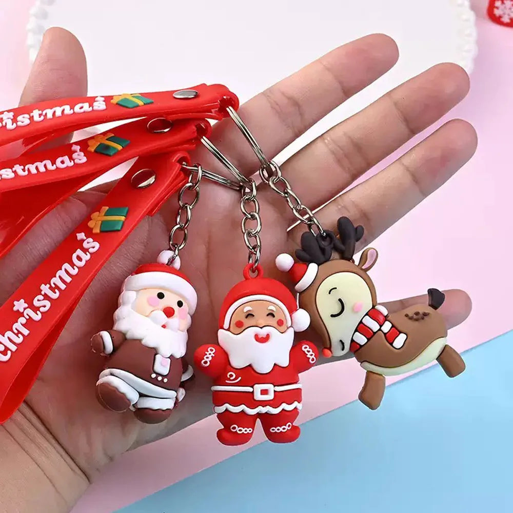 6PCS/3PCS/1PC Santa Claus Snowman 3D Soft Plastic Doll Bag Pendant Keychain - Christmas Children's Gift