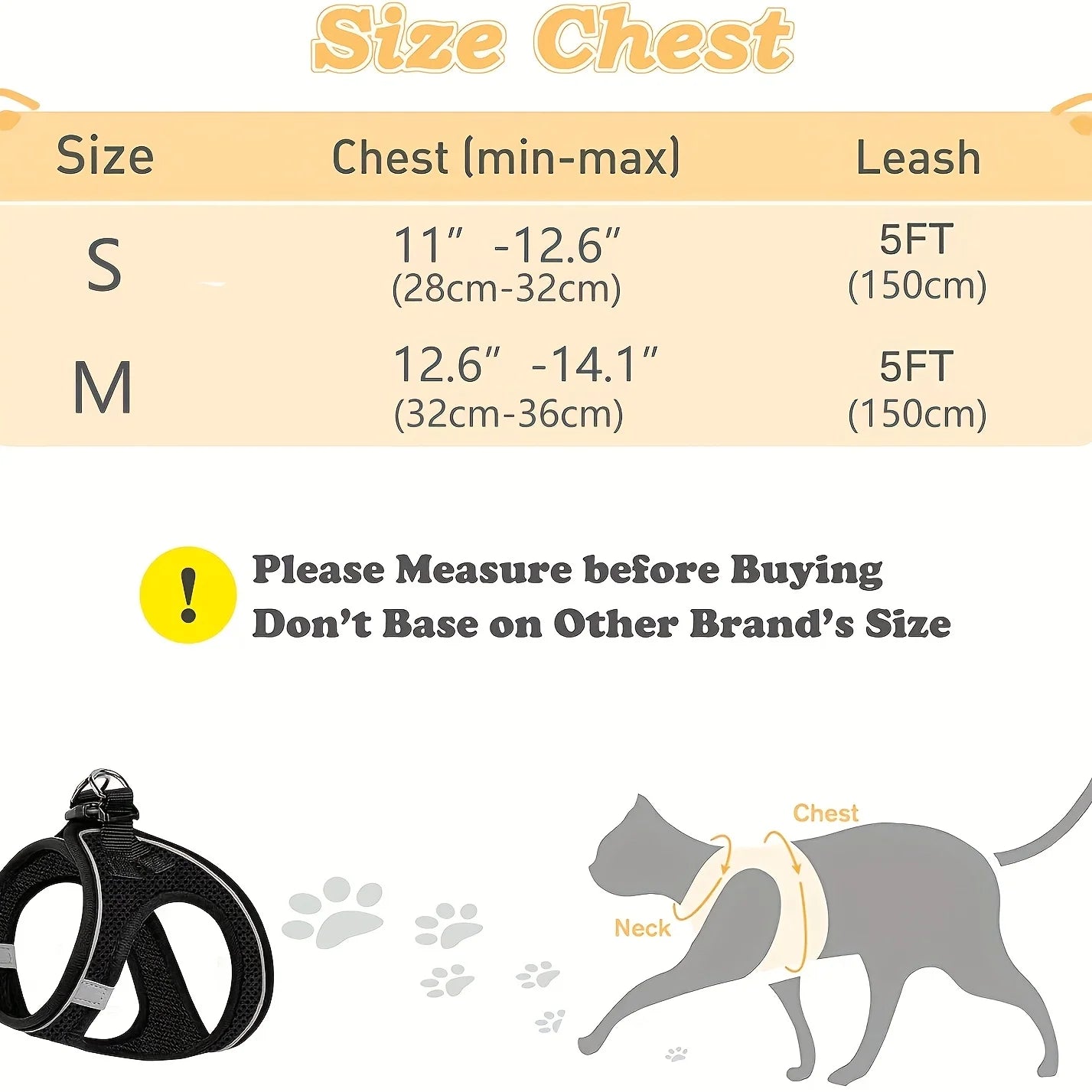 Reflective Cat Harness and Leash Set, Soft Mesh Vest, Polyester, Hand Wash Only, Escape-Proof Design, Safe Outdoor Walking, Suitable for Kittens, S/M Sizes Available