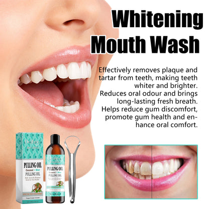Coconut Mint Pulling Oil Mouthwash Kit With Tongue Scraper Fresh Oral Breath Odor Removal Alcohol-Free Whiten Tool Mouth Care