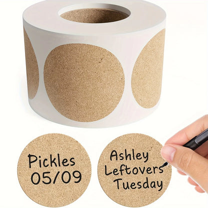 500 pcs / 1 Roll, Kraft Round Self-Adhesive Label Paper Items Classification Name Stickers Personalized Labels