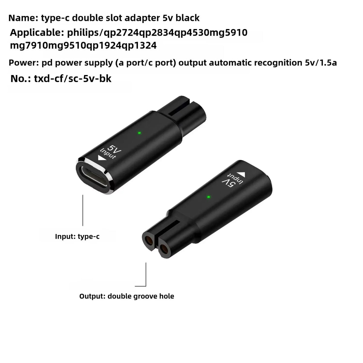 5V Type-C Shaver Adapter Charger Converter for Philips OneBlade QP2724 QP2834 QP1424 QP1924 QP4631 Beard Trimmer
