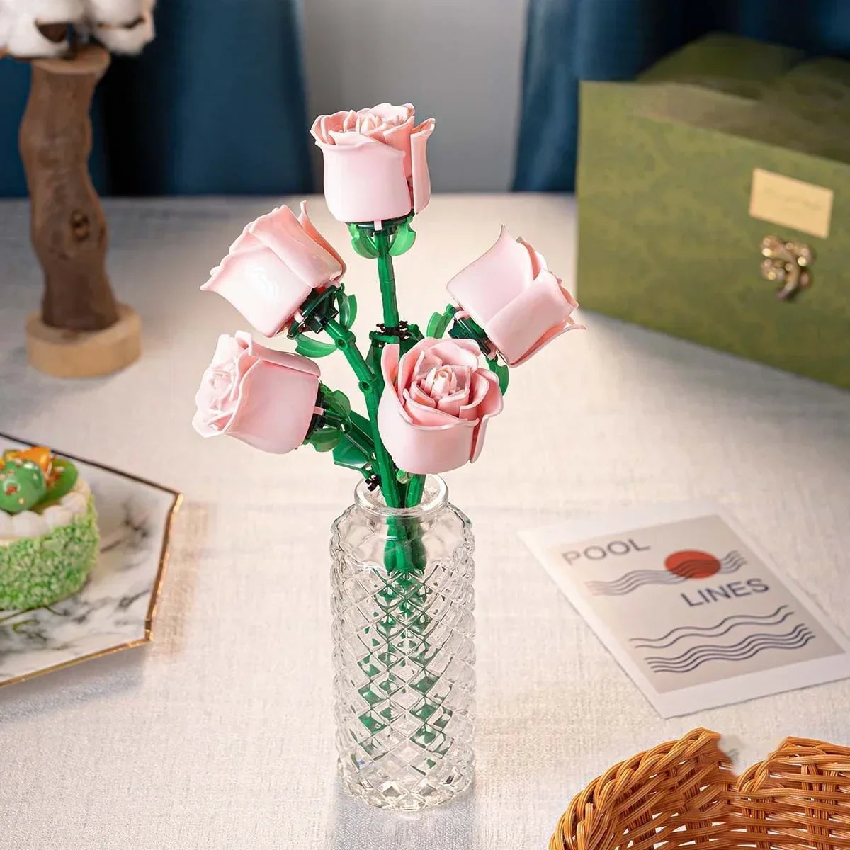 KNEW BUILT DIY Rose Flower Arrangement Building Block Toys-Enjoy Life,Loved by Girl,Create Your Favorite Bouquet,Home Decoration