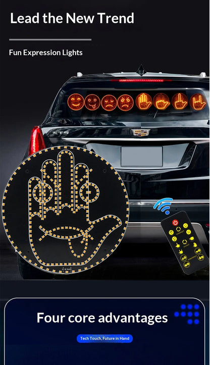 LED Hand Gesture Sign Middle Finger Sign Warning Brake Light Creative Fun Three Models Gesture Lamp Car Interior Rear Windshield