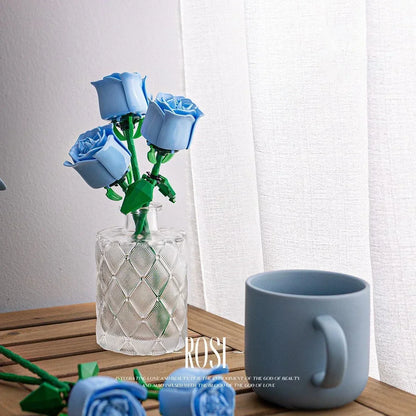 KNEW BUILT DIY Rose Flower Arrangement Building Block Toys-Enjoy Life,Loved by Girl,Create Your Favorite Bouquet,Home Decoration