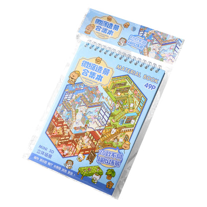 Mr Paper 49pcs/bag Business Town Series Mini 3D Miniature Scenography Sticker Book Visual Stacking Scene Stickers DIY Gift Decor