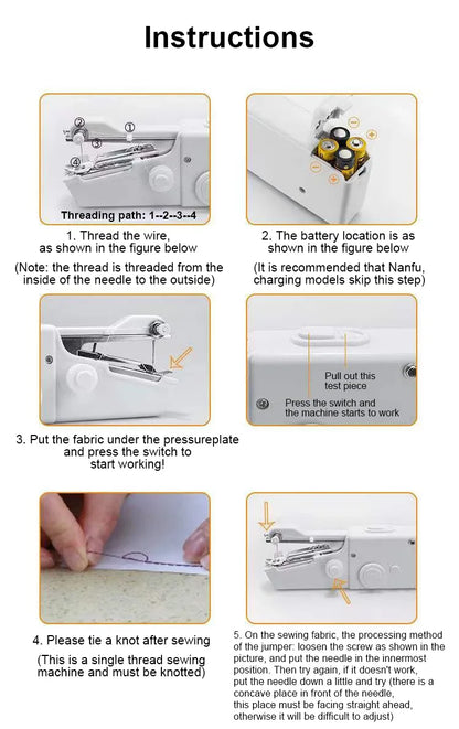 Portable Manual Sewing Machine Handheld Rope-free Electric Quick Build DIY Apparel Supplies Arts Crafts Home Garden Embroidery