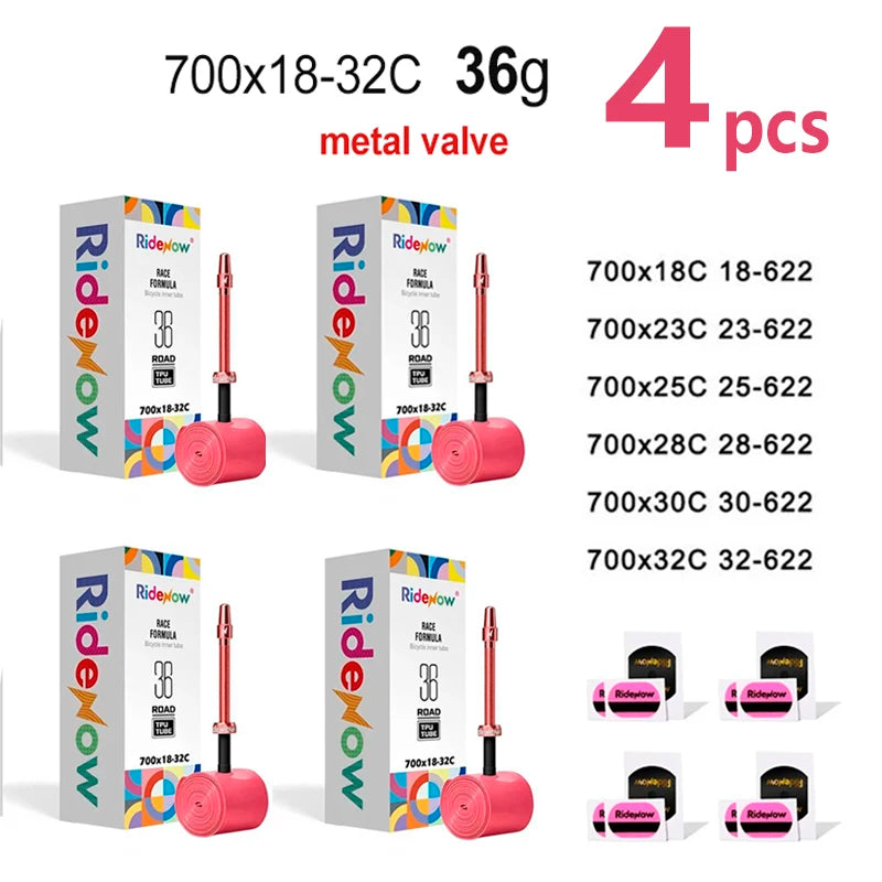 RideNow 700c Tpu Inner Tube 700Cx18-32C/32-47C Road Gravel Bike Plastic Valve & Removable Metal Valve Core External Thread Tube